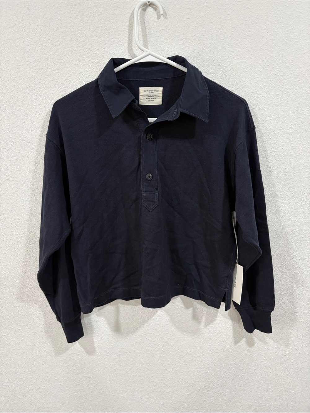 Buck Mason Dress Navy Field Spec Boyfriend Crop Rugby Polo Small Retail $118